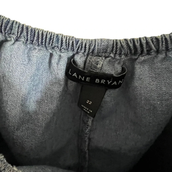 Lane Bryant Chambray Blouse Plus Size 22 Short Puff Sleeves Seersucker Neckline - Picture 5 of 5